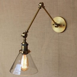 Applique da parete con braccio oscillante in ottone antico con lampadina inclusa