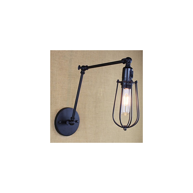 Applique da parete vintage nera a doppio braccio oscillante con interruttore