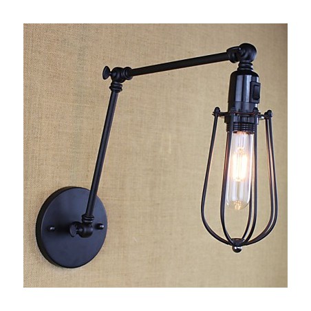 Applique da parete vintage nera a doppio braccio oscillante con interruttore