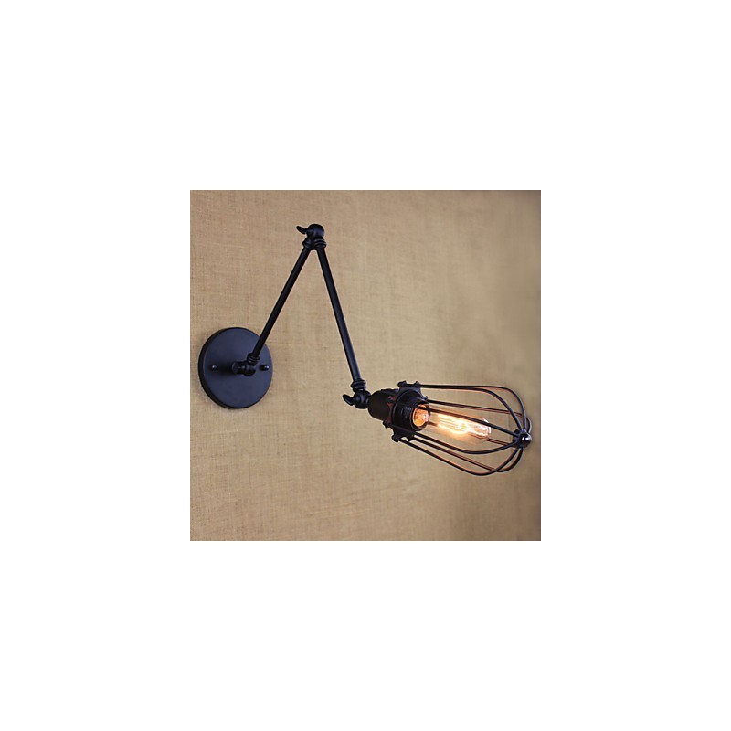 Applique da parete vintage nera a doppio braccio oscillante con interruttore