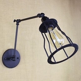 Applique da parete a braccio oscillante doppio vintage nera con interruttore