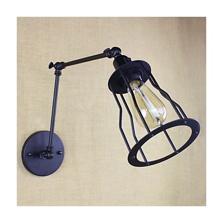 Applique da parete a braccio oscillante doppio vintage nera con interruttore