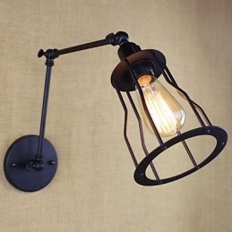 Applique da parete a braccio oscillante doppio vintage nera con interruttore