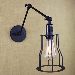 Applique da parete a braccio oscillante doppio vintage nera con interruttore