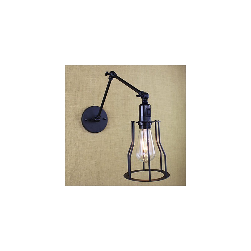 Applique da parete a braccio oscillante doppio vintage nera con interruttore