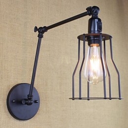 Applique da parete a braccio oscillante doppio vintage nera con interruttore