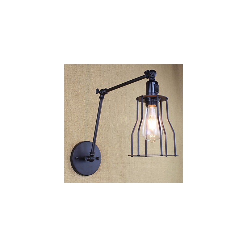 Applique da parete a braccio oscillante doppio vintage nera con interruttore