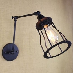 Applique da parete a braccio oscillante doppio vintage nera con interruttore