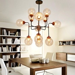 Lampada a soffitto a filo in ferro battuto Magic Beans, stile classico, nera, 3 livelli