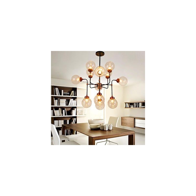 Lampada a soffitto a filo in ferro battuto Magic Beans, stile classico, nera, 3 livelli