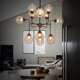 Lampada a soffitto a filo in ferro battuto Magic Beans, stile classico, nera, 3 livelli