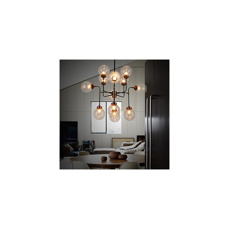 Lampada a soffitto a filo in ferro battuto Magic Beans, stile classico, nera, 3 livelli