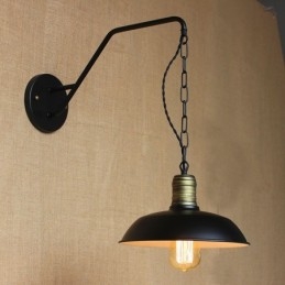 Applique da parete industriale retrò in ferro battuto nero con catena, E26/E27, lampadina inclusa