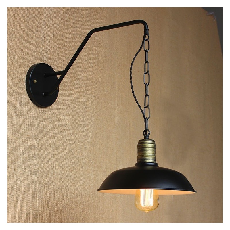 Applique da parete industriale retrò in ferro battuto nero con catena, E26/E27, lampadina inclusa