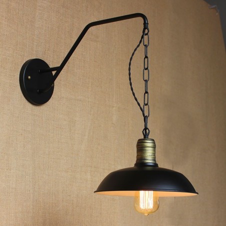 Applique da parete industriale retrò in ferro battuto nero con catena, E26/E27, lampadina inclusa