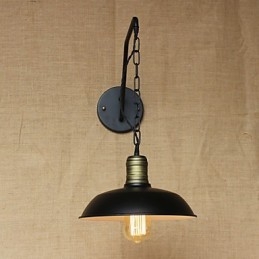 Applique da parete industriale retrò in ferro battuto nero con catena, E26/E27, lampadina inclusa