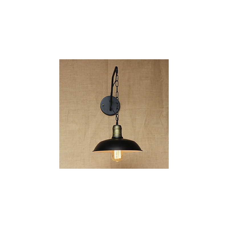 Applique da parete industriale retrò in ferro battuto nero con catena, E26/E27, lampadina inclusa