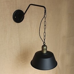 Applique da parete industriale americana in ferro battuto nero per camera da letto, comodino