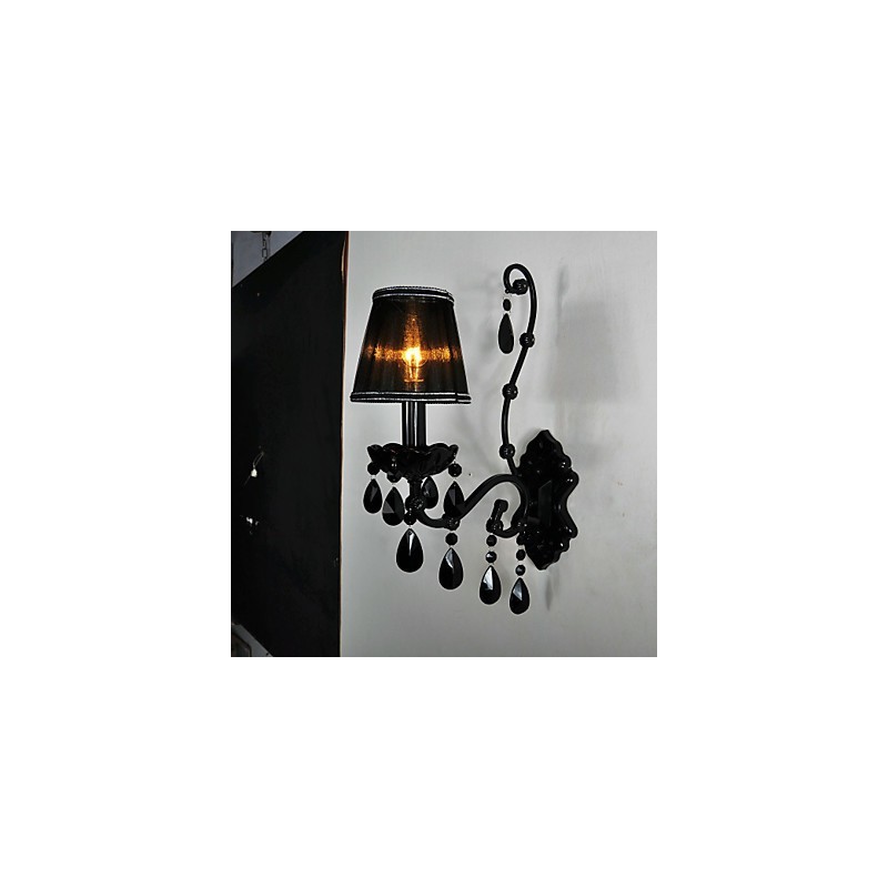 Applique da parete classica in metallo nero con cristalli