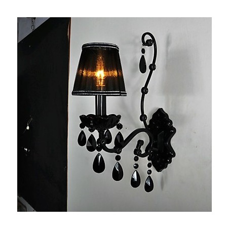 Applique da parete classica in metallo nero con cristalli