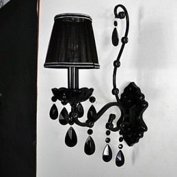 Applique da parete classica in metallo nero con cristalli