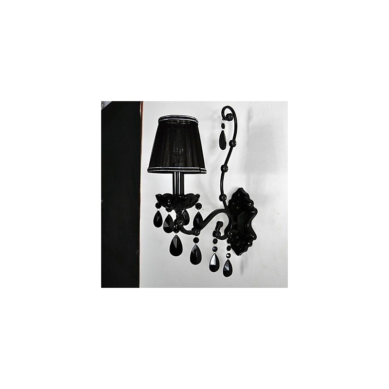 Applique da parete classica in metallo nero con cristalli