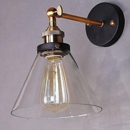 Applique da parete rustica in metallo nero e vetro bianco