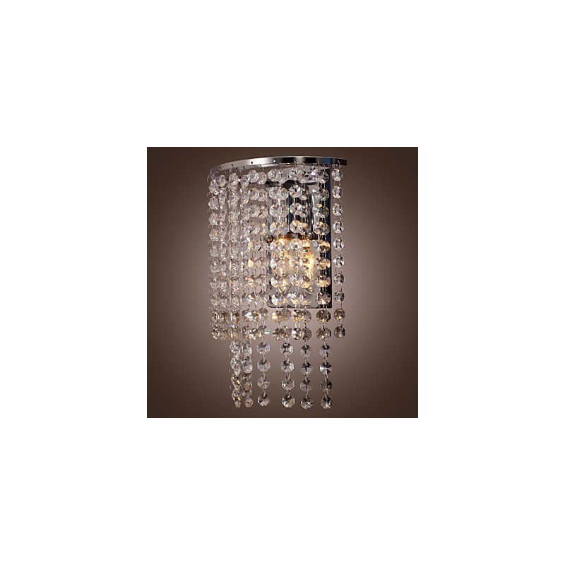 Applique da parete a filo in cristallo trasparente, argento, 1 luce