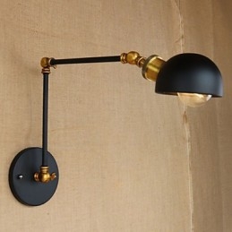 Applique da parete industriale retrò nera con braccio oscillante, E26/E27, lampadina inclusa