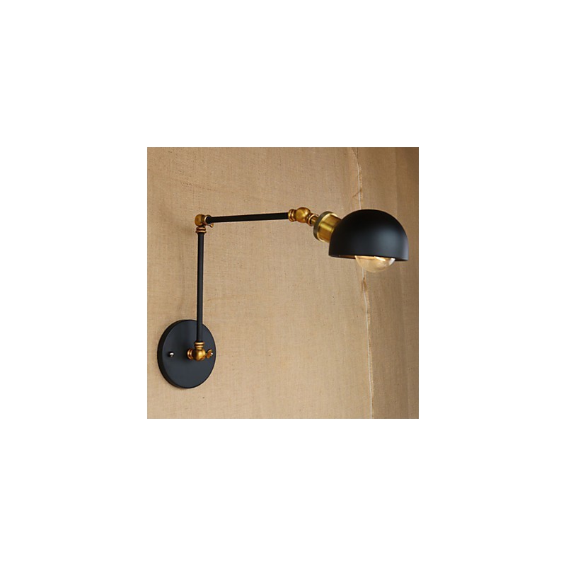 Applique da parete industriale retrò nera con braccio oscillante, E26/E27, lampadina inclusa