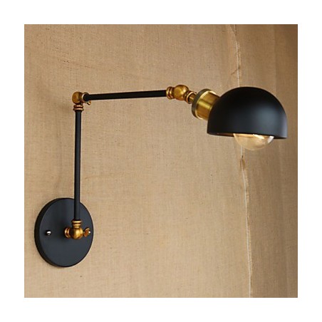 Applique da parete industriale retrò nera con braccio oscillante, E26/E27, lampadina inclusa