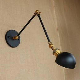 Applique da parete industriale retrò nera con braccio oscillante, E26/E27, lampadina inclusa