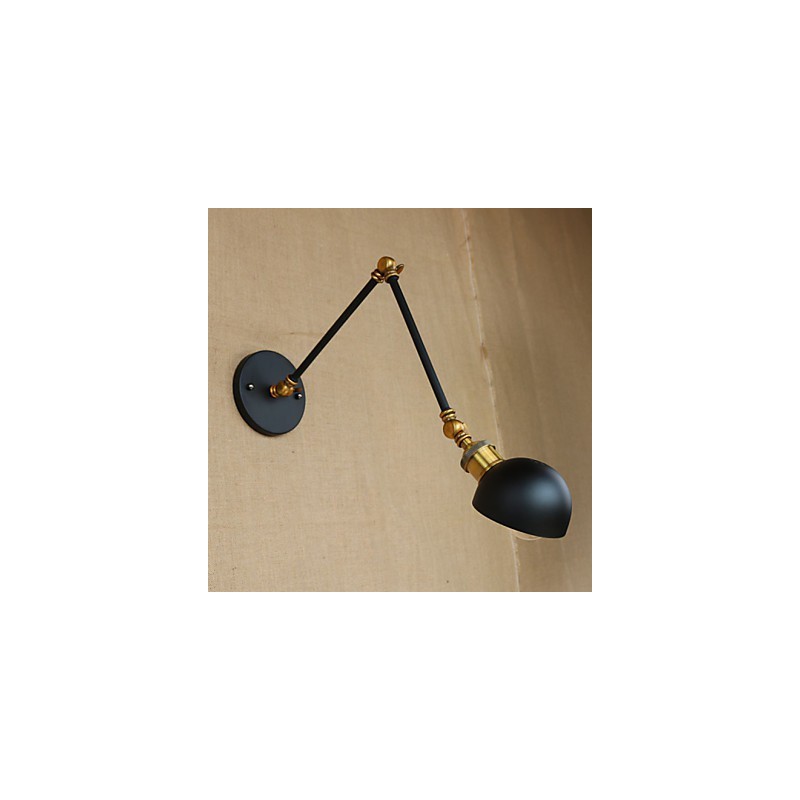 Applique da parete industriale retrò nera con braccio oscillante, E26/E27, lampadina inclusa