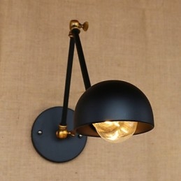 Applique da parete industriale retrò nera con braccio oscillante, E26/E27, lampadina inclusa