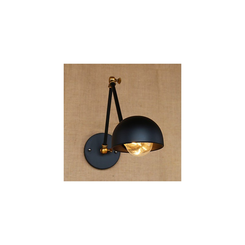 Applique da parete industriale retrò nera con braccio oscillante, E26/E27, lampadina inclusa