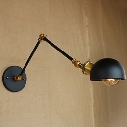 Applique da parete industriale retrò nera con braccio oscillante, E26/E27, lampadina inclusa