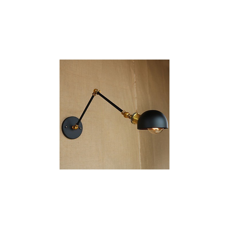 Applique da parete industriale retrò nera con braccio oscillante, E26/E27, lampadina inclusa