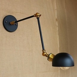 Applique da parete industriale retrò nera con braccio oscillante, E26/E27, lampadina inclusa