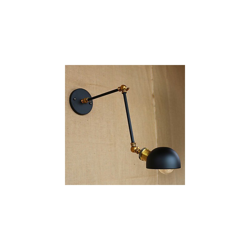 Applique da parete industriale retrò nera con braccio oscillante, E26/E27, lampadina inclusa