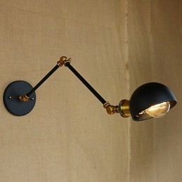 Applique da parete industriale retrò nera con braccio oscillante, E26/E27, lampadina inclusa