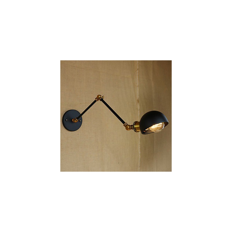 Applique da parete industriale retrò nera con braccio oscillante, E26/E27, lampadina inclusa
