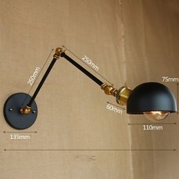 Applique da parete industriale retrò nera con braccio oscillante, E26/E27, lampadina inclusa