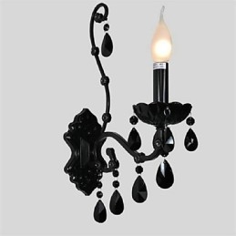 Applique da parete mini in cristallo con candela, metallo nero, stile moderno