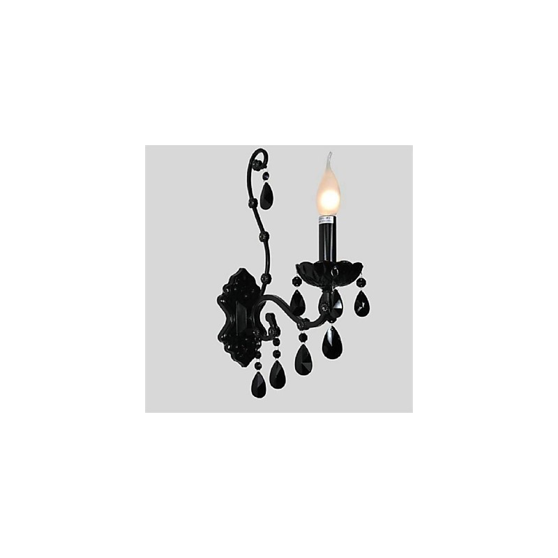 Applique da parete mini in cristallo con candela, metallo nero, stile moderno