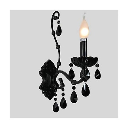 Applique da parete mini in cristallo con candela, metallo nero, stile moderno