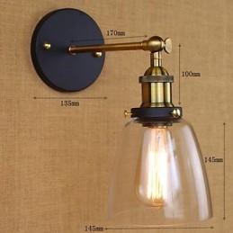 Applique da parete rustica industriale decorativa oro, vetro trasparente, 24,5 cm