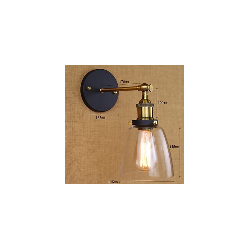 Applique da parete rustica industriale decorativa oro, vetro trasparente, 24,5 cm