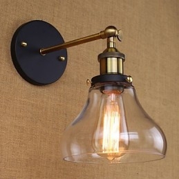 Applique da parete rustica in stile country americano, oro/nero/trasparente, con lampadina E26/E27