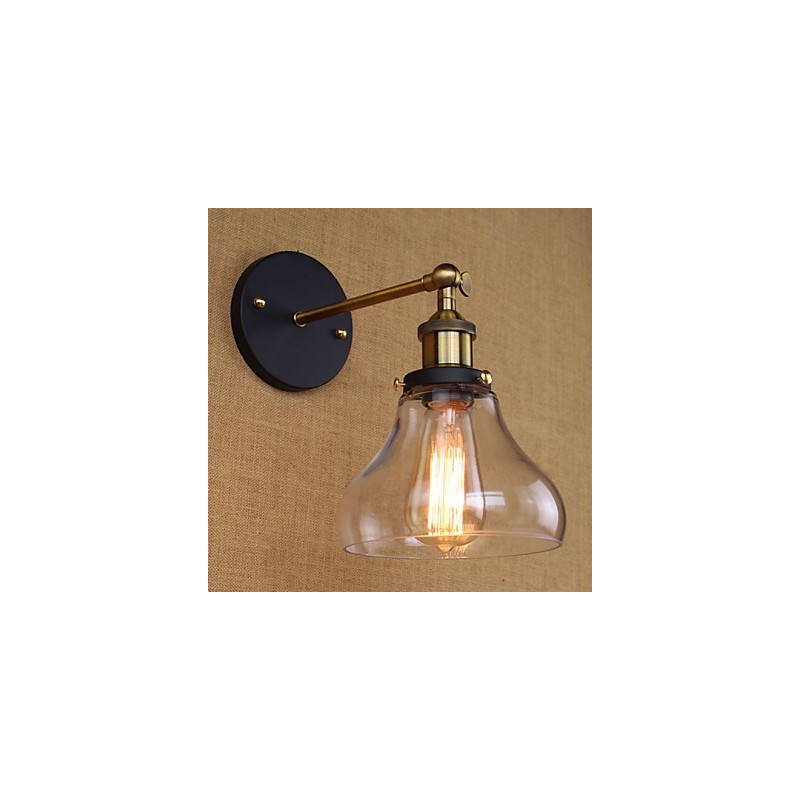 Applique da parete rustica in stile country americano, oro/nero/trasparente, con lampadina E26/E27