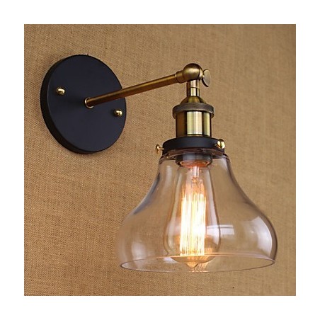 Applique da parete rustica in stile country americano, oro/nero/trasparente, con lampadina E26/E27